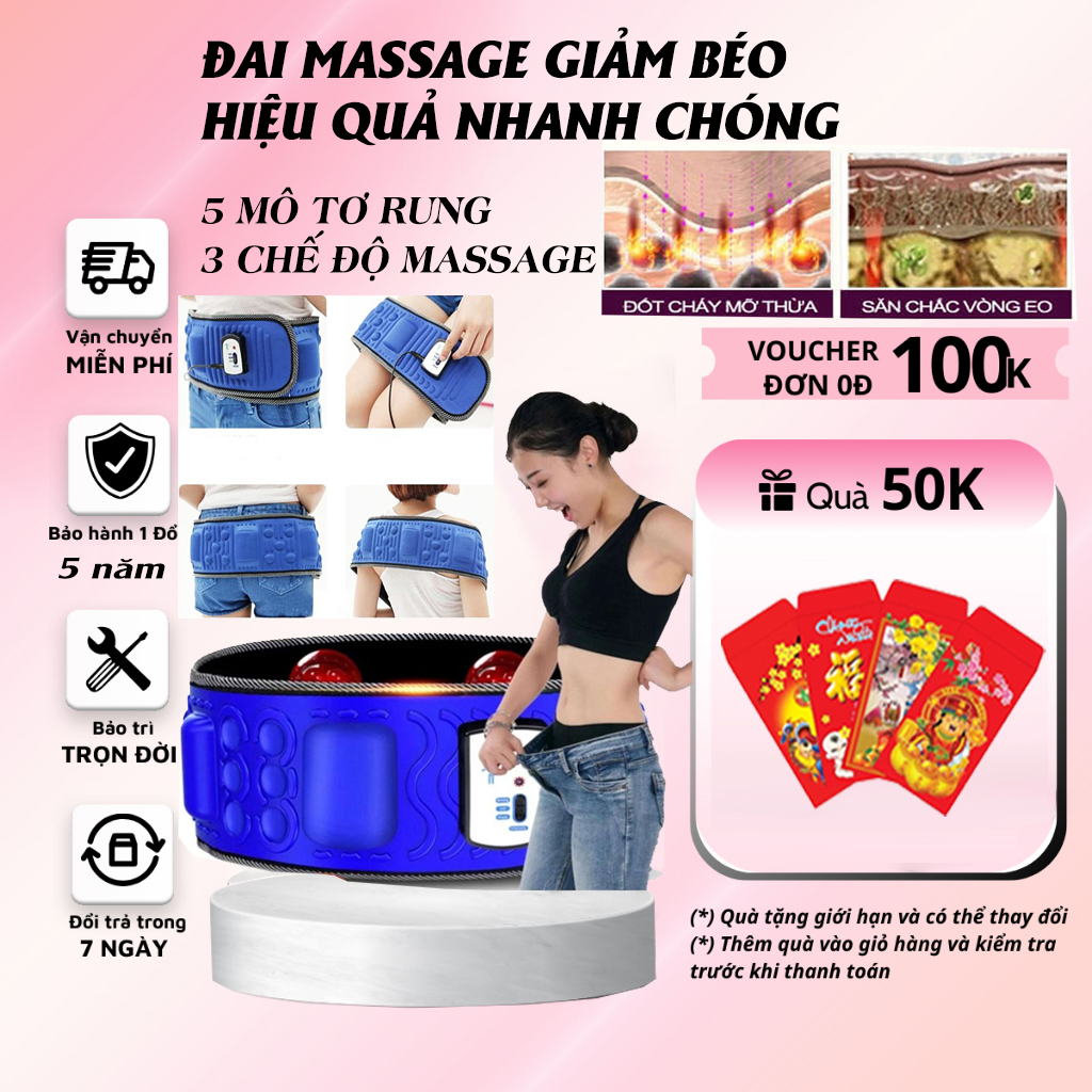 Đai massage rung giảm béo bụng X5, Máy rung giảm mỡ toàn thân tặng thước đo eo, Đai tập bụng matxa giảm mỡ bụng giảm eo