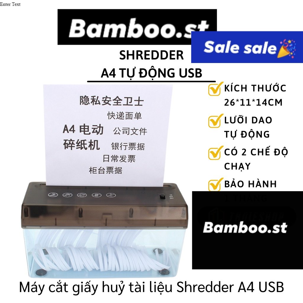 Máy cắt giấy huỷ tài liệu tự động Shredder khổ A4 cắm điện USB hoặc dùng pin màu đen hàng cao cấp fullbox 1008