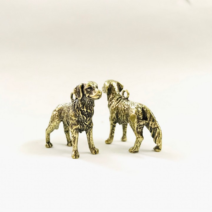 Móc khóa tượng đồng con chó màu đồng sáng bóng móc khóa dài 3.1cm rộng 1.4cm cao 2.7cm - sp005223