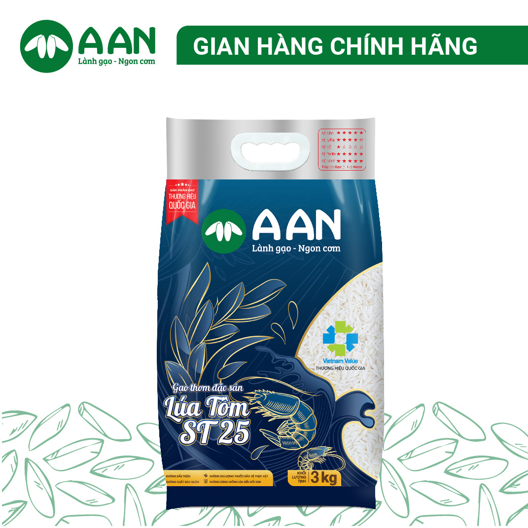 Gạo st25 lúa tôm túi 5kg - chính hãng gạo a an