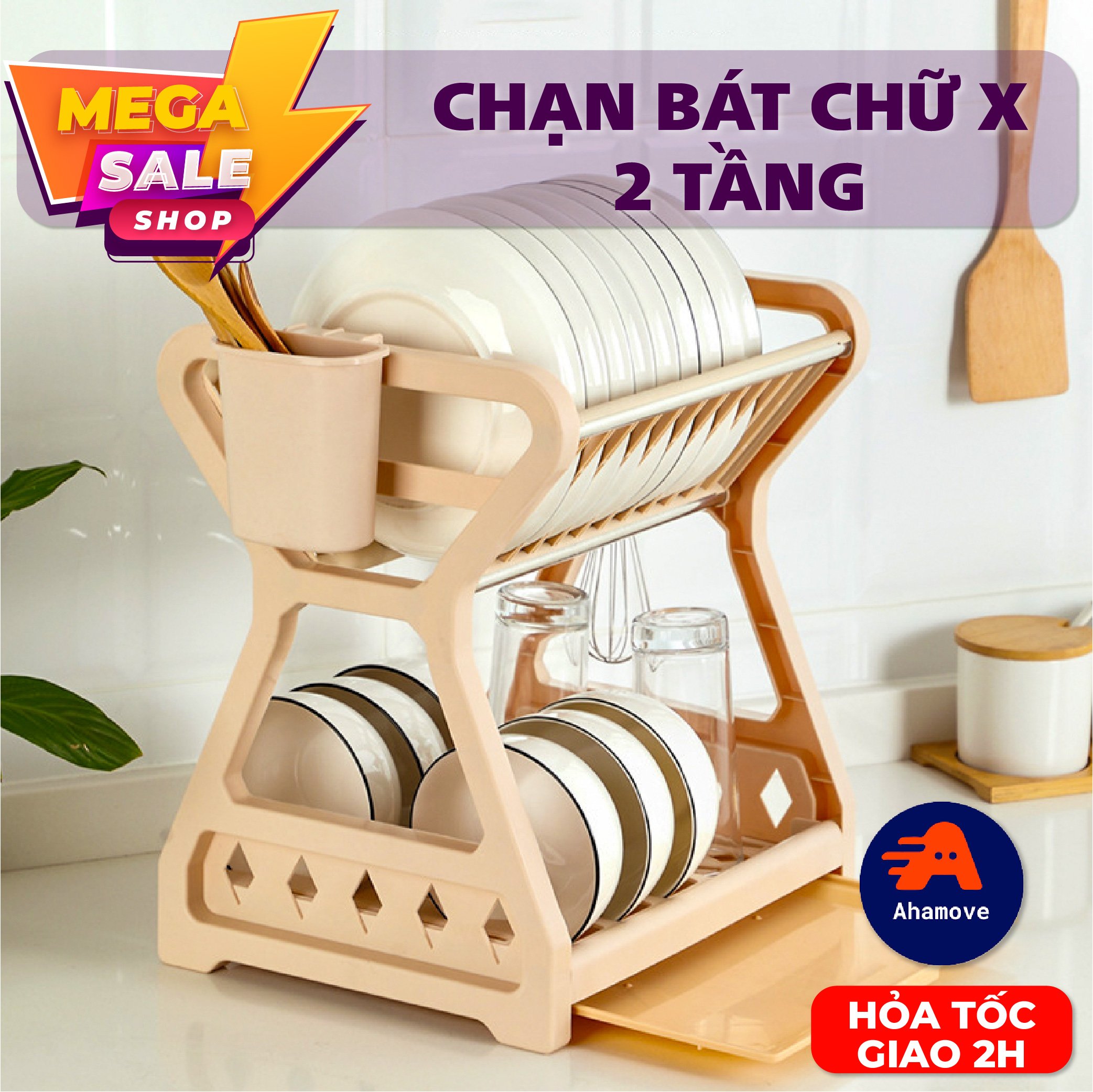 Kệ để bát đĩa đa năng thông minh - 2 tầng - giá để đồ chén đĩa trên bồn rửa bát đa năng chất liệu nhựacao cấp - chạn úp bát đĩa nhà bếp-