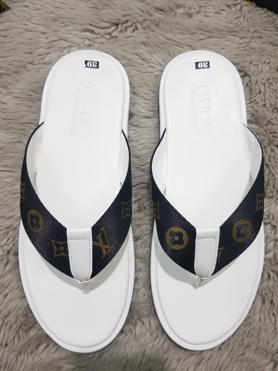 DÉP KẸP NAM LV TRẮNG KẸP ĐEN TRẮNG