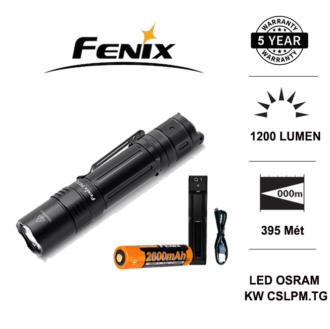 Đèn pin fenix pd32 v2.0 độ sáng 1200 lm chiếu xa 395m sử dụng pin sạc fenix 18650 2600mah kèm sạc vapcell q1 đèn đèn pin