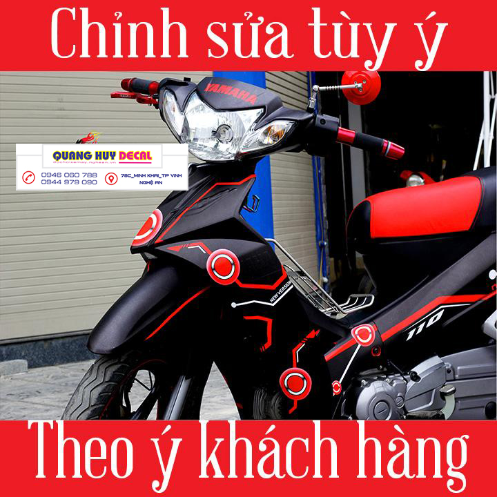 Tem trùm sirius đen chỉ đỏ độc đáo - Độ tem xe sirius thiết kế theo yêu cầu - Chế tem trùm xe sirius rẻ đẹp