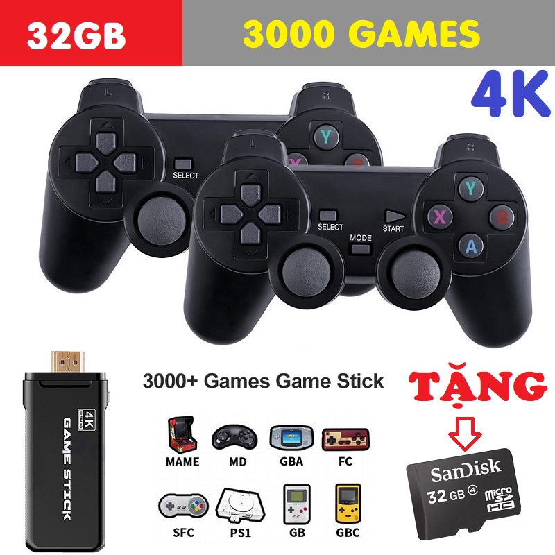 MÁY CHƠI GAME 4 NÚT KHÔNG DÂY 4K HDMI Bảng Điều Khiển Trò Chơi Điện Tử  ps3000 4K Ultra Hd Game Stick Lite - Hỗ trợ tải thêm và sao chép game