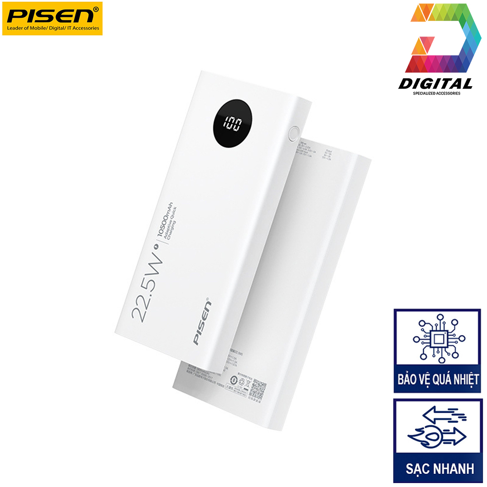 Pin sạc dự phòng pisen ts-d314 10500mah 22.5w chính hãng