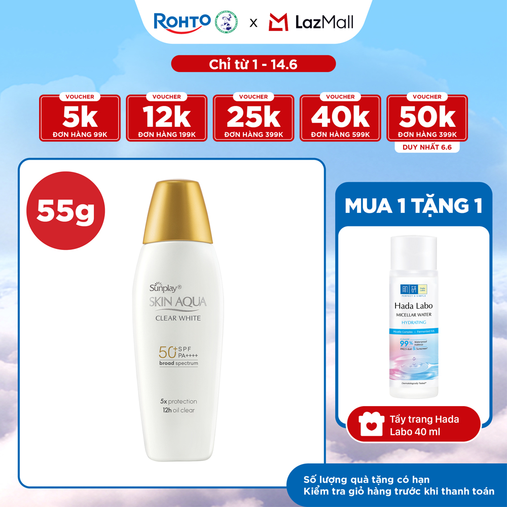 Kem chống nắng Skin Aqua dưỡng trắng, kiểm dầu, dùng hàng ngày dạng sữa Sunplay Skin Aqua Clear White Eco Việt Nam SPF50, PA++++ 55g