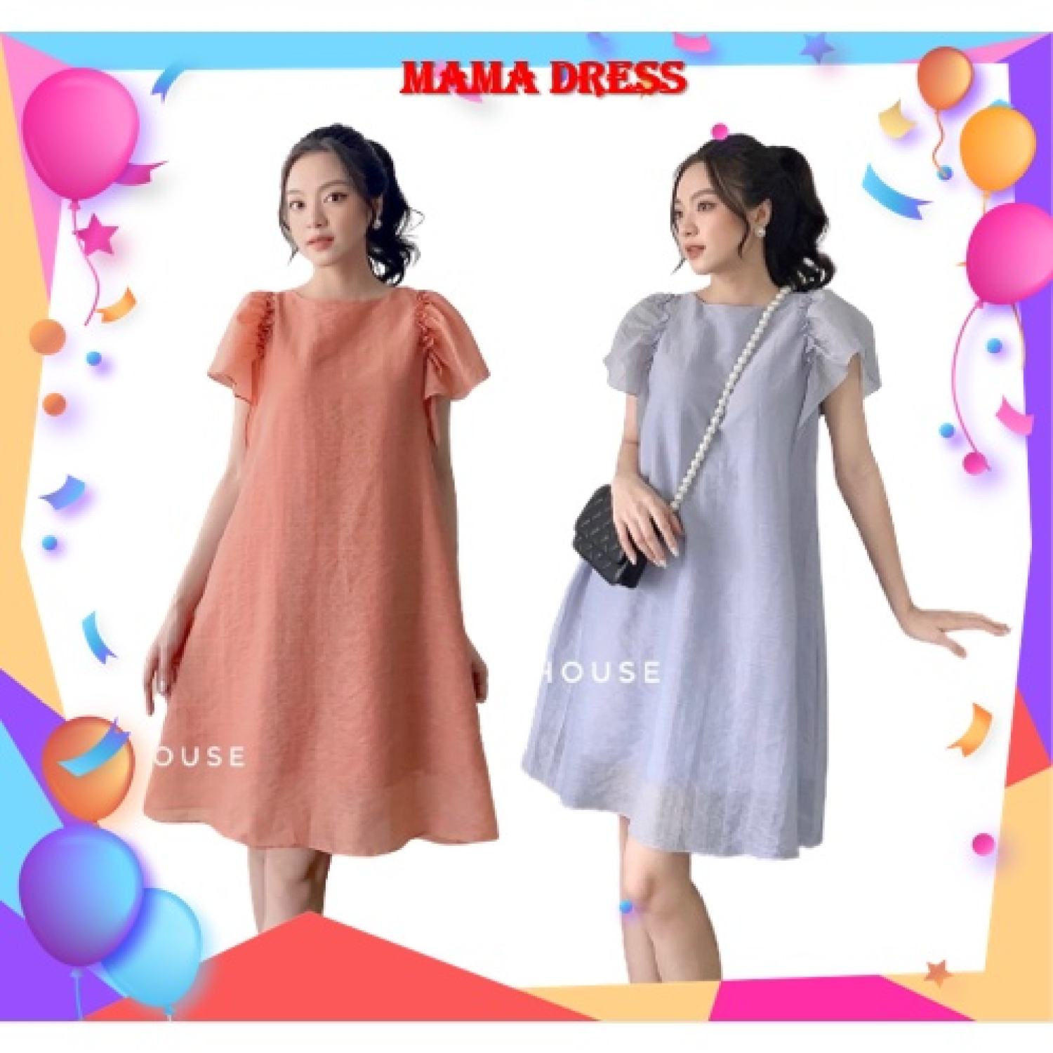Đầm bầu váy bầu thời trang MAMADRESS thiết kế rẻ đẹp chất voan hai lớp dự tiệc đi làm sang chảnh FREESIZE 45-70kg V70