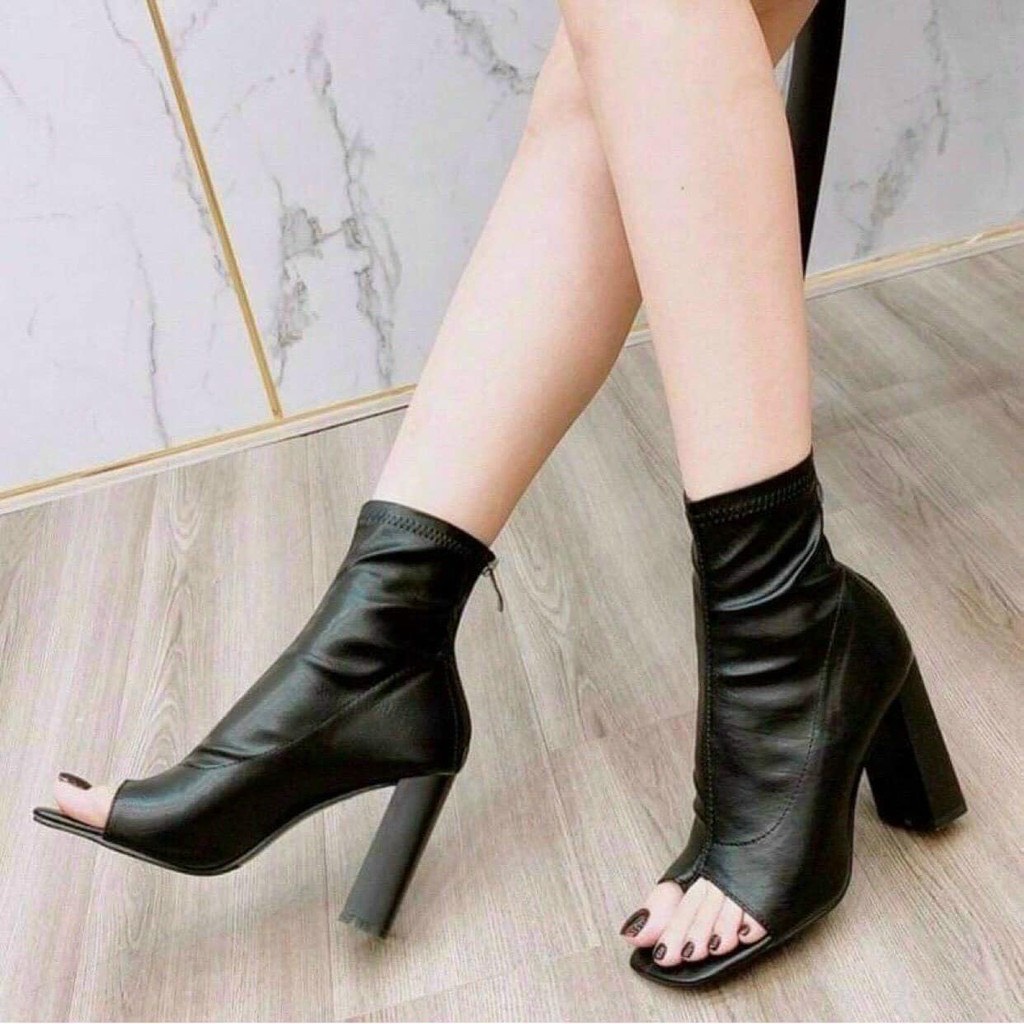 SHOP GIÁ RẺ I BỐT THỜI TRANG NỮ BOOT XỎ NGÓN HỞ MŨI CHẤT DA MỀM LÓT LÔNG GÓT 7-9 PHÂN FORM ĐẸP CHỊ EM NÀO CŨNG MÊ - MÃ 739