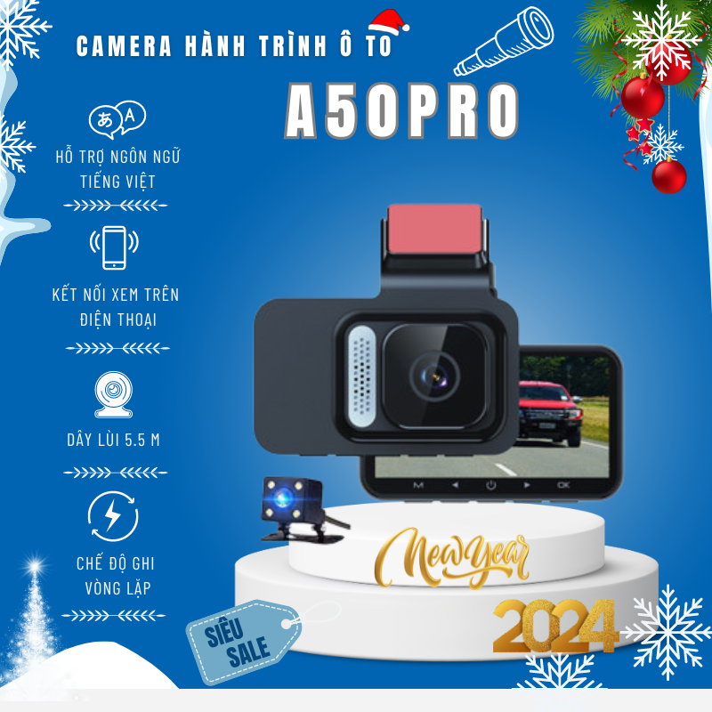 [Bảo hành 12 tháng] Camera hành trình ô tô ONTEKCO A50 PRO Có wifi , Xem video qua app VIIDURE trên điện thoại