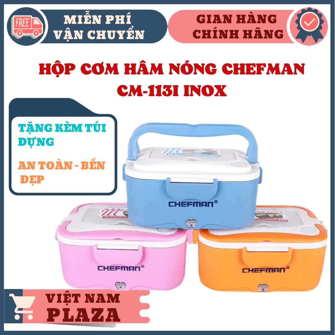 Hộp cơm hâm nóng Chefman CM-113i inox , hop dung com , hôp đựng cơm , hộp cơm cắm điện