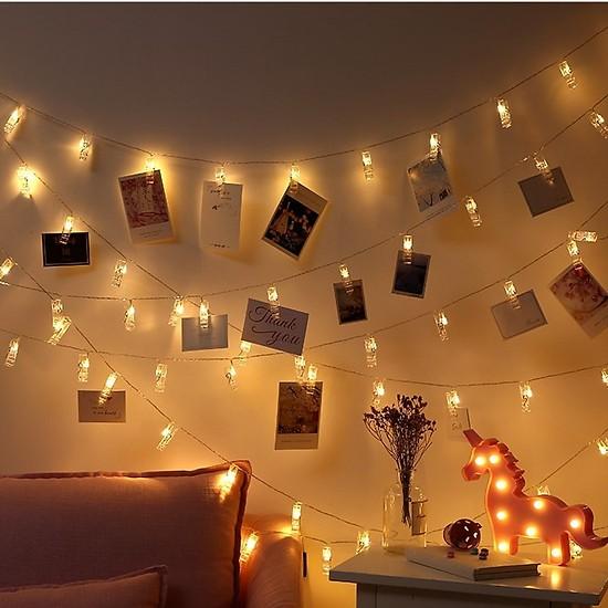 [HCM](Tặng Pin) Bộ 2 Dây Kẹp Ảnh Led 3 Mét 20 Kẹp Vàng Nắng Không Chớp Dùng Pin AA