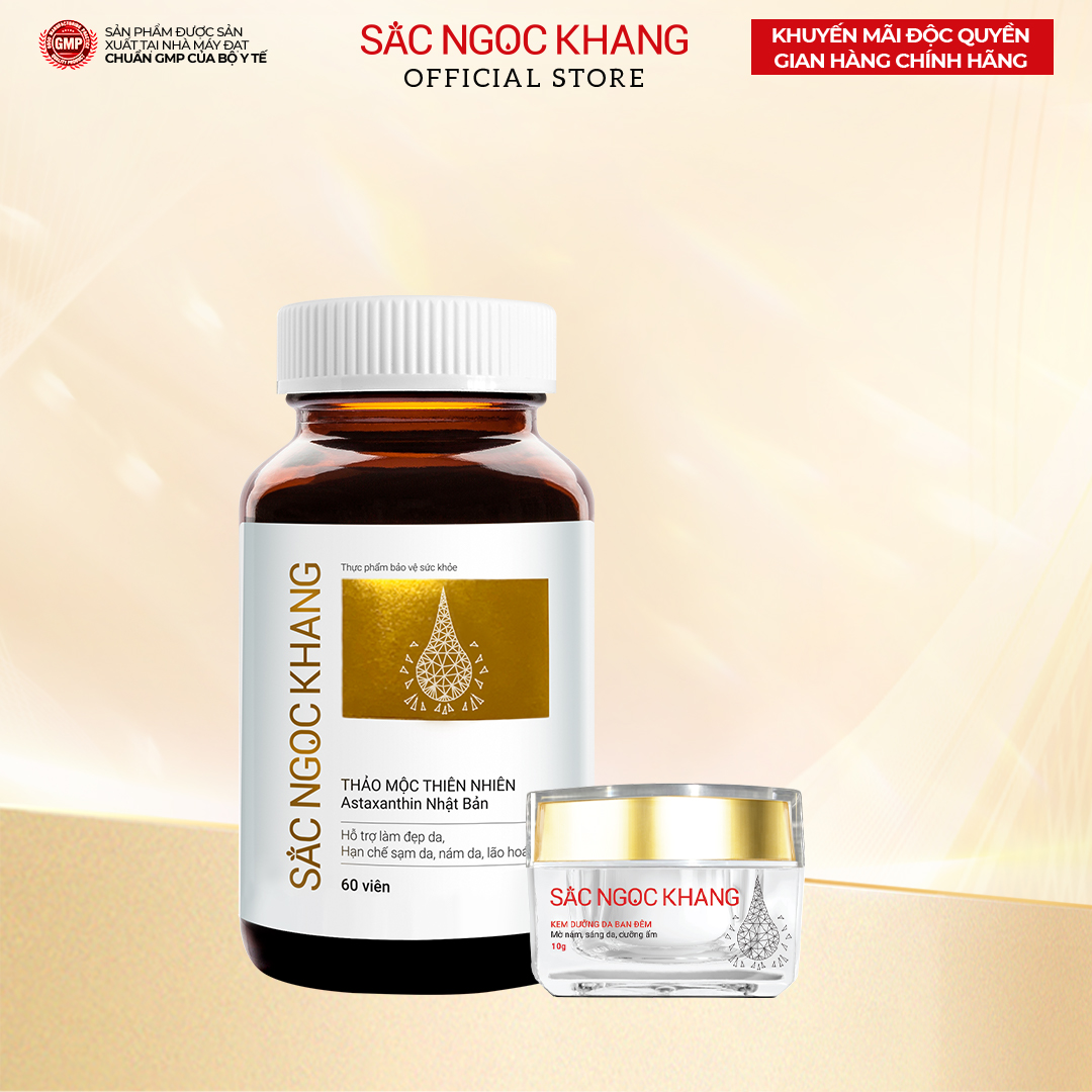 Bộ đôi kết hợp giảm nám 1 [Kem dưỡng da ban đêm 10g+Viên uống Sắc Ngọc Khang Vi Tảo Lục hộp 60 viên]