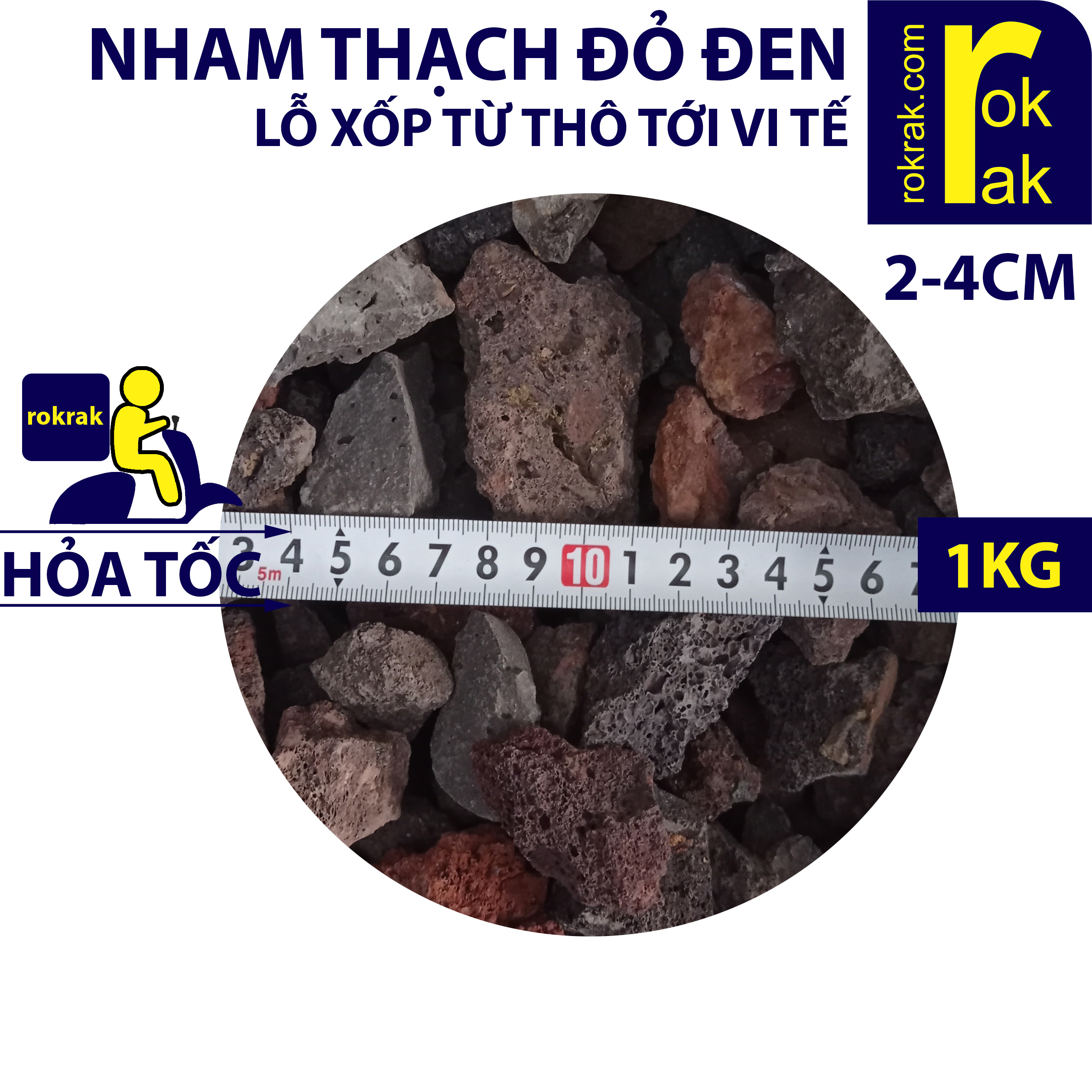 Nham thạch đỏ ĐEN SIZE LỚN 2-4CM 1Kg  Lọc nước hồ cá nuôi vi sinh KHỬ nitrat tốt
