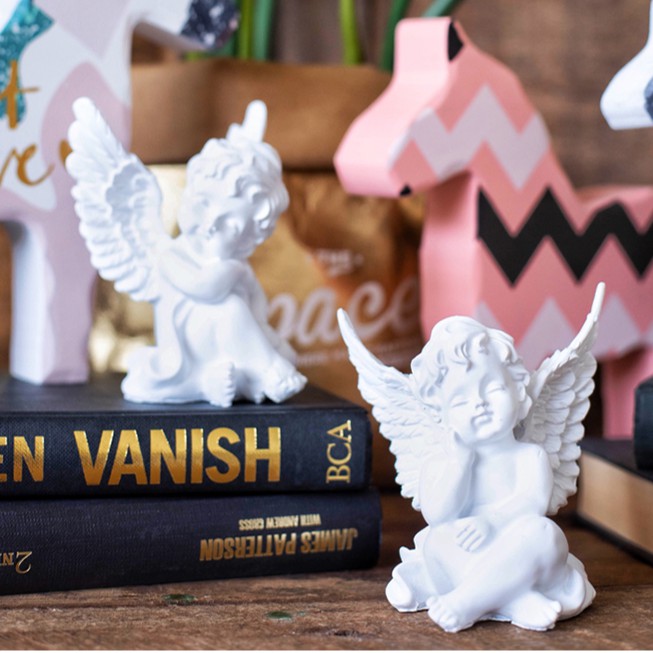 Cặp tượng Decor thiên thần nhỏ Little Angel bằng nhựa để bàn, trang trí taplo xe hơi