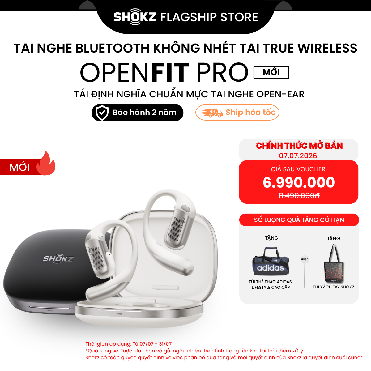 [MỚI] - Tai nghe Bluetooth Model: T010 OPENFIT PRO, thương hiệu: SHOKZ - Bảo Hành 24 Tháng - Hàng Chính Hãng