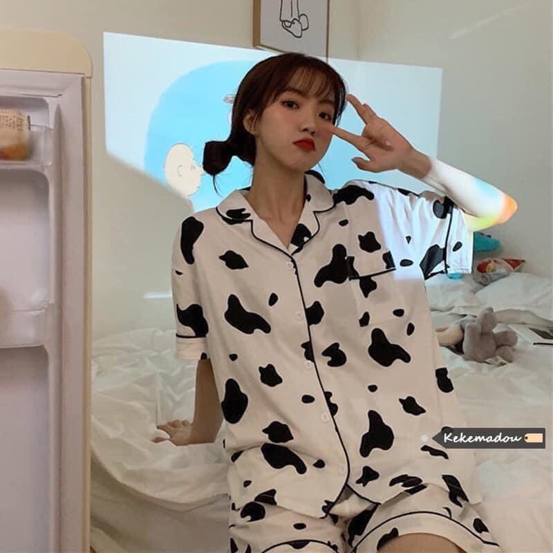 Bộ pizama bò sữa freeship bộ đồ ngủ siêu đáng yêu ad67