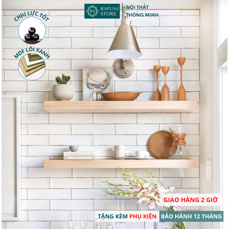Combo 2 Kệ Gỗ Thanh Ngang Trang Trí Âm Tường Rafuni Sâu 20cm Và Lõi Gỗ Dày 2,5cm Màu Vân gỗ sồi (Tặng Kèm Phụ Kiện Và Hướng Dẫn Lắp)