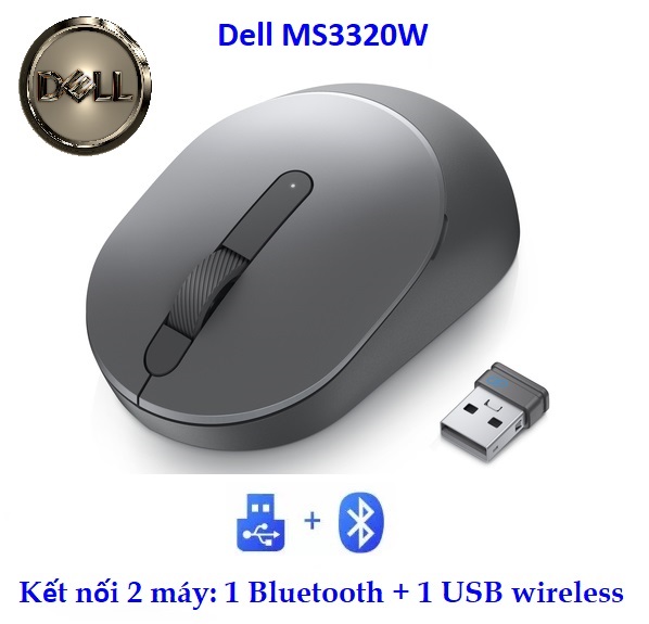 Dell MS3320W Mobile Wireless Mouse MS 3320 3320W - Chuột không dây kết nối 2 thiết bị: 1 USB và 1 Bluetooth - Multi Device dual mode