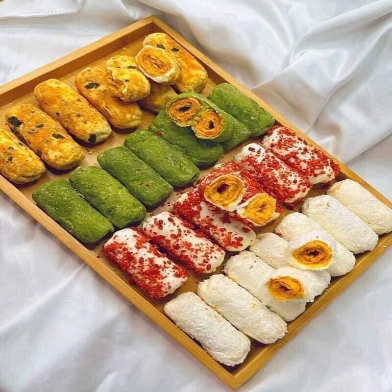 Nguyên liệu kẹo nougat, bánh ống, bông tuyết tự chọn