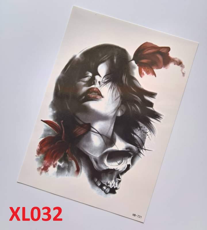 HCM]hình xăm dán cô gái và bông hoa đỏ
