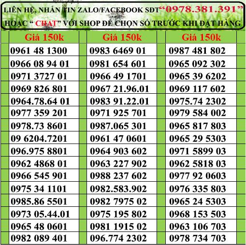 Sim viettel trả trước số đẹp đồng giá 150k, Sim chưa kích hoạt. Quý khách vui lòng đăng ký chính chủ và kích hoạt sim theo hướng dẫn của nhà bán hàng