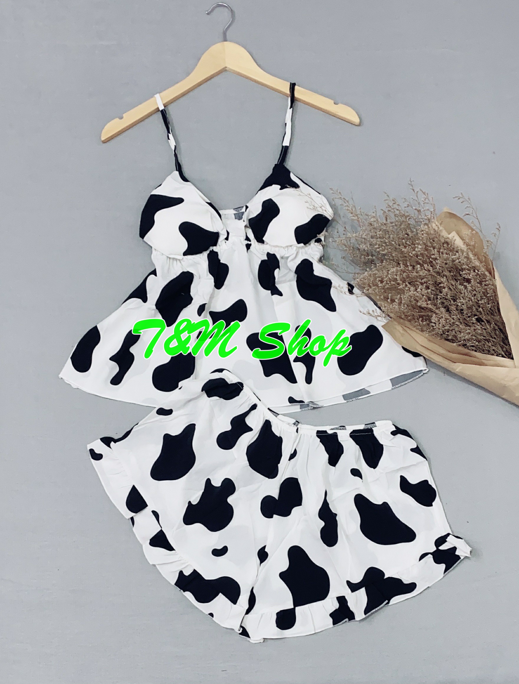60kg - 90kg] bộ bigsize lụa họa tiết bò sữa có mút, vải lụa mềm mịn mát mặc nhà mặc ngủ bao thích