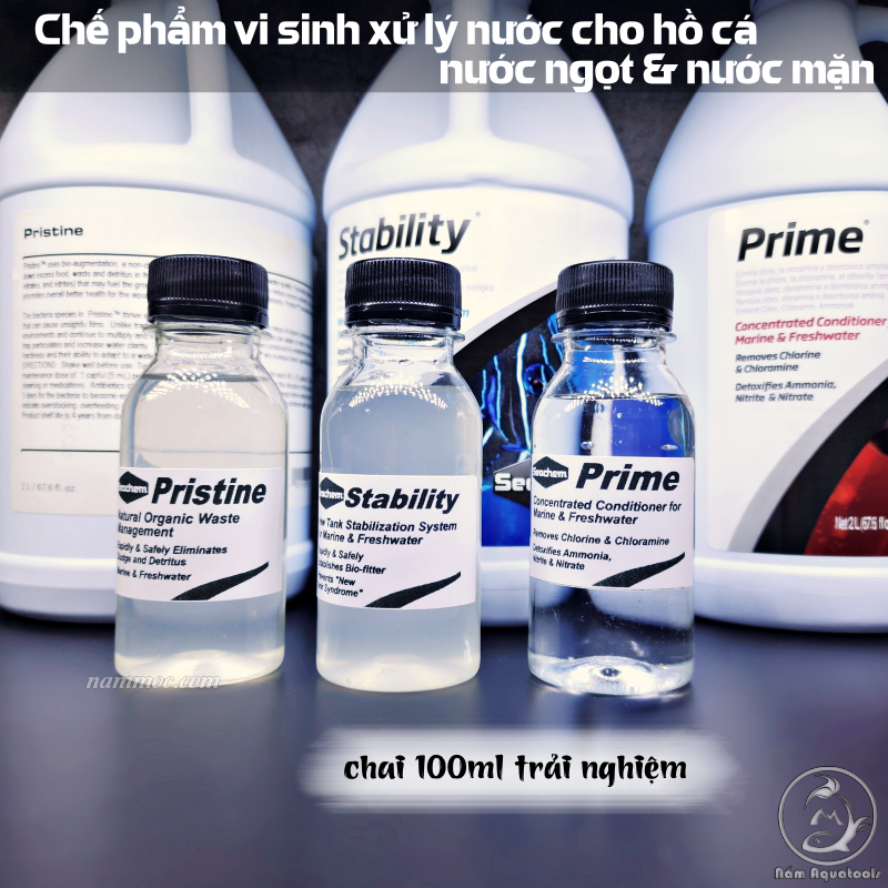 Seachem STABILITY - PRIME - PRISTINE 100ml trải nghiệm | Vi Sinh Cao Cấp - Chế Phẩm Xử Lý Nước Cho Hồ Cá Thuỷ Sinh