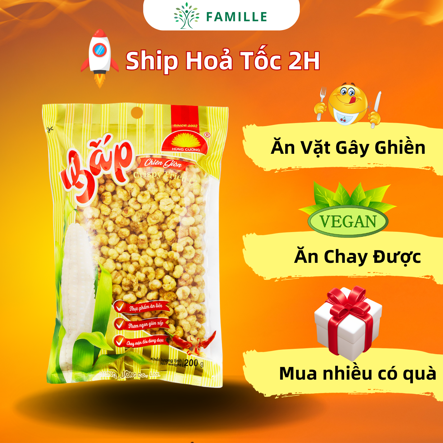 Bắp chiên giòn 200g | Ngô Cay | Ăn Chay Được | Đồ Ăn Vặt | Ngô Nếp Sấy Giòn | Bắp Chiên Hùng Cường | Ngô Sấy|
