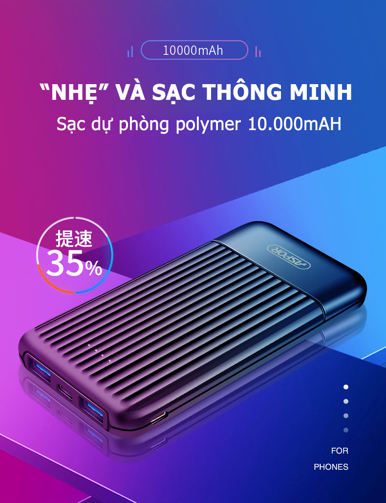 BẢO HÀNH 12 THÁNG 1 ĐỔI 1 - Pin sạc dự phòng polymer mini 10.000mAH ASPOR A323 - Sạc dự phòng mini sạc pin 2 USB IQ nhẹ tối ưu hóa pin an toàn cháy nổ - Bán chạy năm 2020-Sale