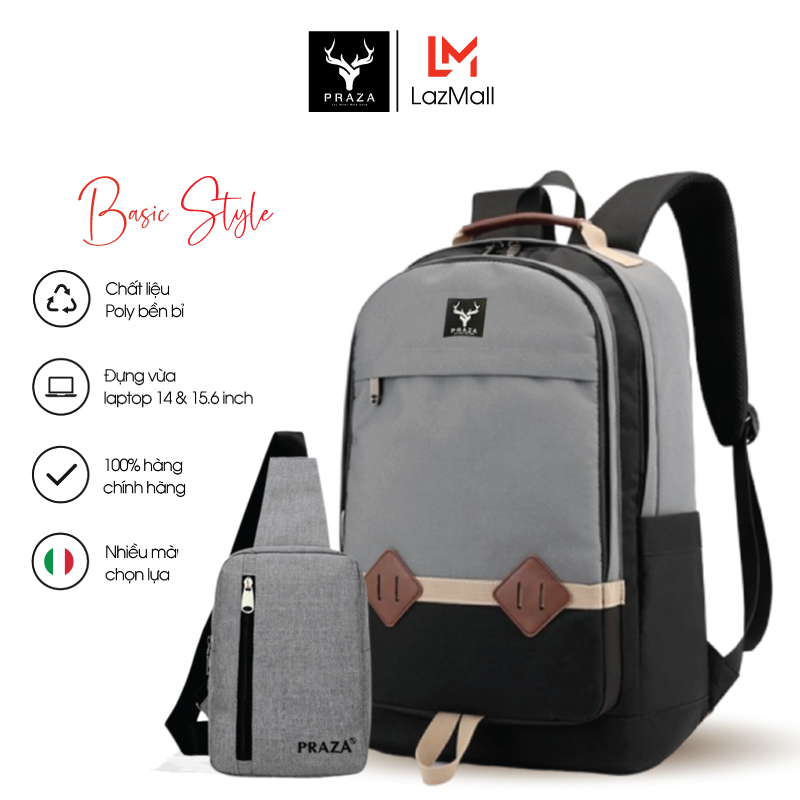 Combo Balo Thời Trang Hàn Quốc, Balo Du Lịch Cỡ Lớn, Balo Nam Nữ Đựng Được Laptop 15.6 Inch & Túi Đeo Chéo PRAZA - BL167DC095