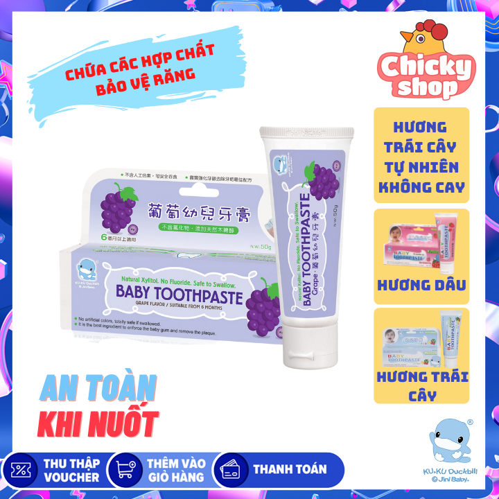 Kem đánh răng hương trái cây an toàn cho bé từ 6 tháng + KUKU 50G