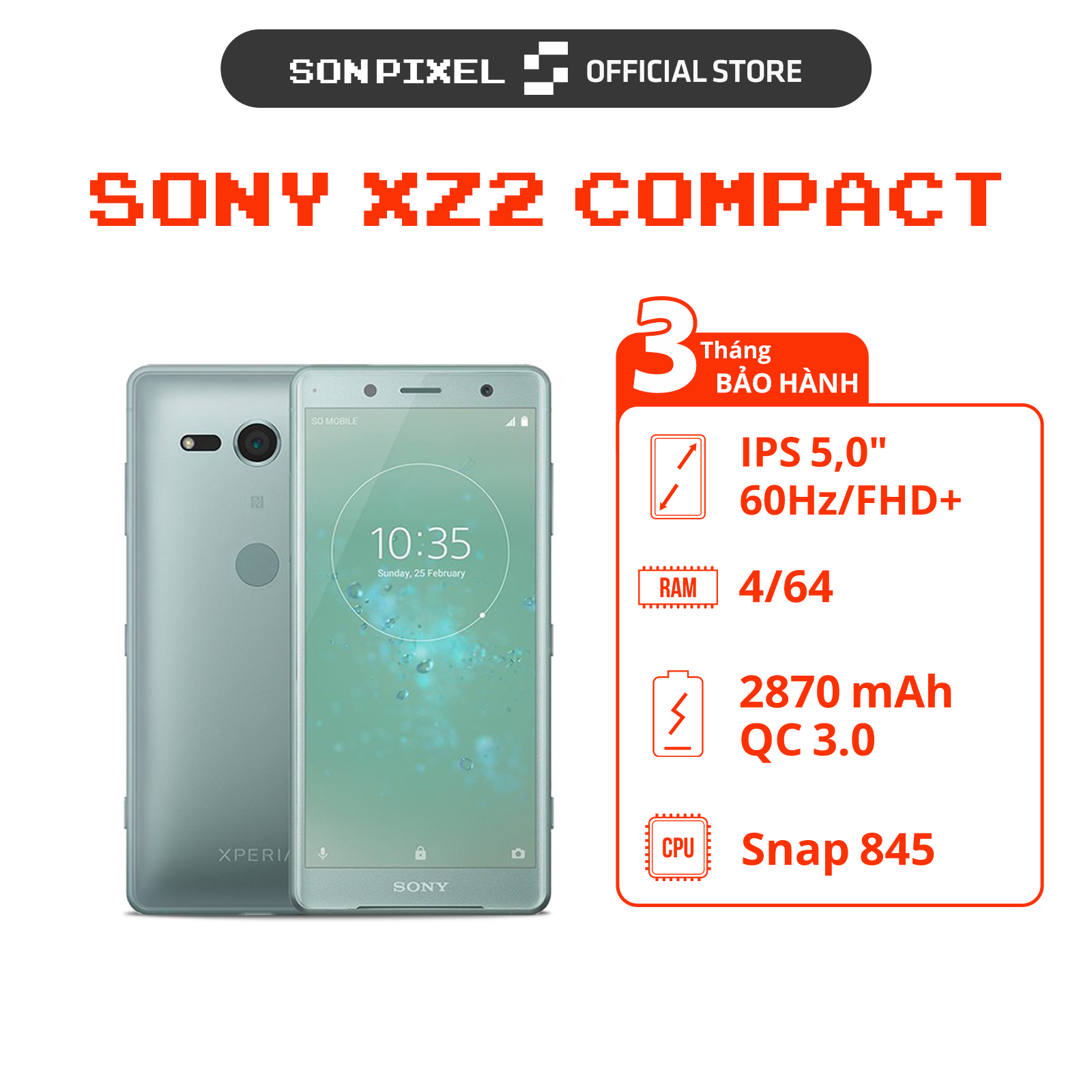 Điện Thoại Sony Xperia XZ2 Compact, Chip Snapdragon 845, Ram 4/64GB. SonPixel