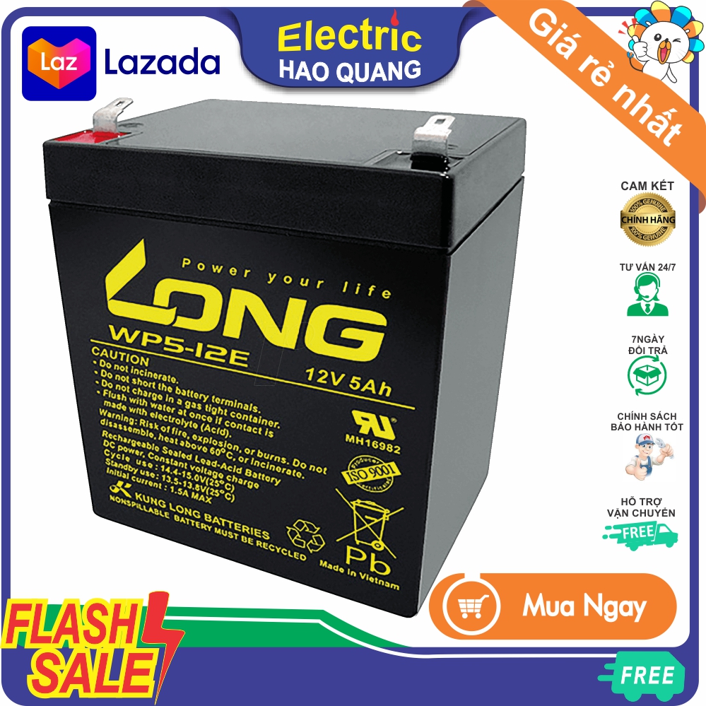 Ắc quy LONG 12V 5Ah [Phụ kiện đồ gia dụng: UPS, quạt, xe, loa, đèn,...] bảo hành chính hãng