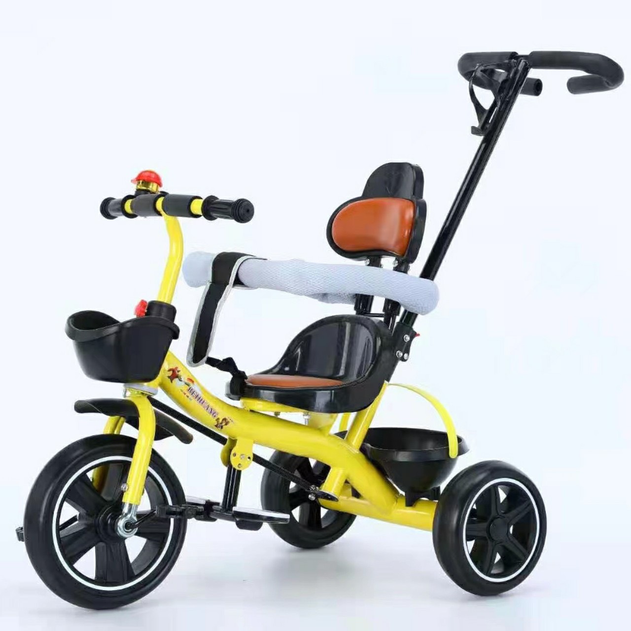 Xe đạp tay đẩy 3 bánh có yên và tựa đầu bằng da cho bé