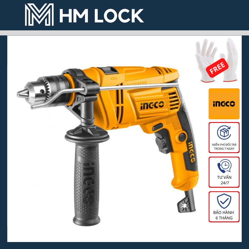 Máy khoan búa 13mm ingco 650w - tặng 2 mũi khoan - hàng chính hãng - id6538e - hm lock