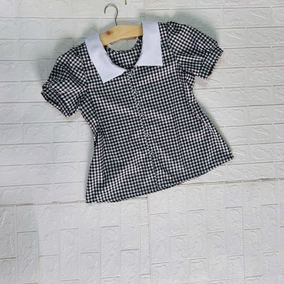 áo sơ mi caro đen trắng phối cổ lá sen big size 45kg - 85kg(giá 1áo)
