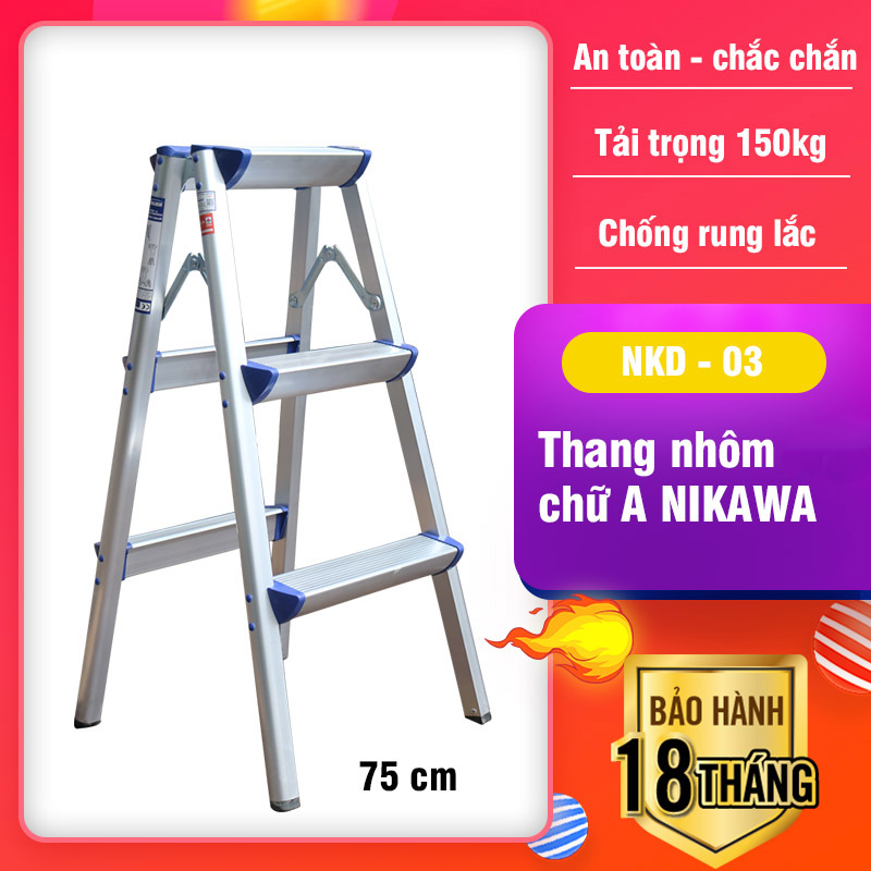 Thang nhôm gấp chữ A 3 bậc Nikawa gấp gọn nhẹ, phù hợp dùng trong nhà Bảo hành 18 tháng NKD-03