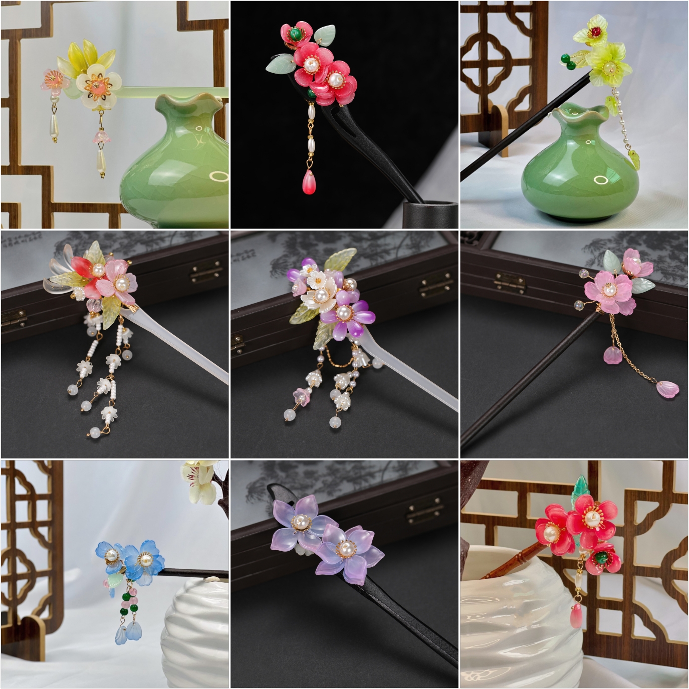 Trâm cài tóc dạng "cán gỗ hoặc resin" cổ trang cổ phong các kiểu dáng thịnh hành
