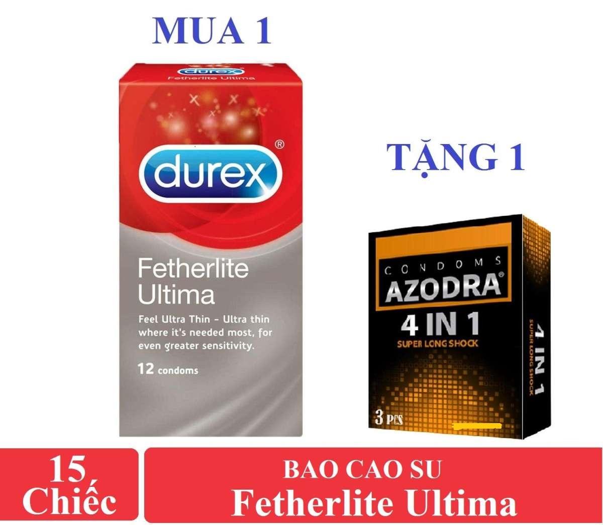Combo 1 hộp bao cao su siêu mỏng durex fetherlite ultima 12c tặng 1 hộp bcs azodra 3c