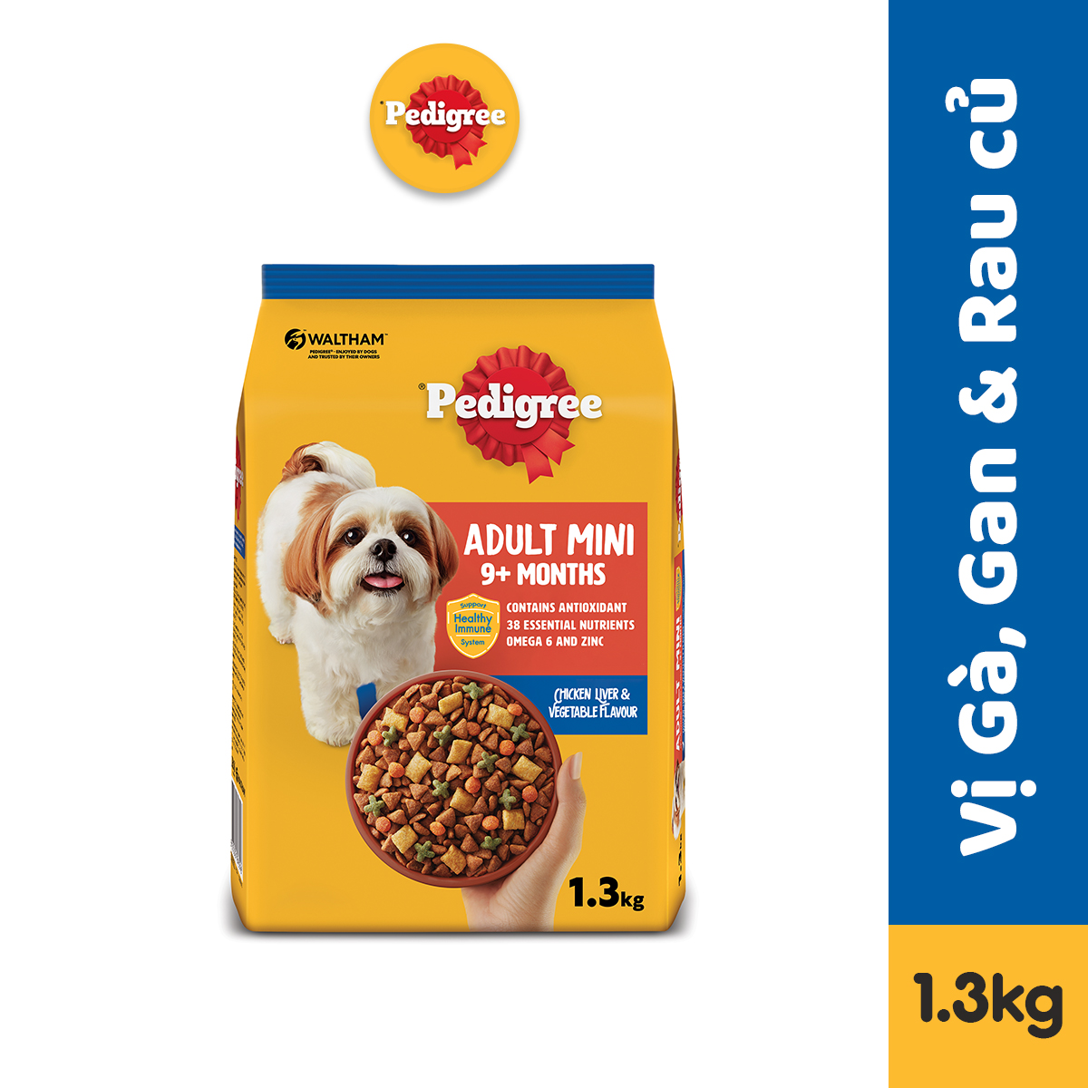 Thức ăn chó Mini Pedigree vị bò, cừu & rau củ túi 1.3kg