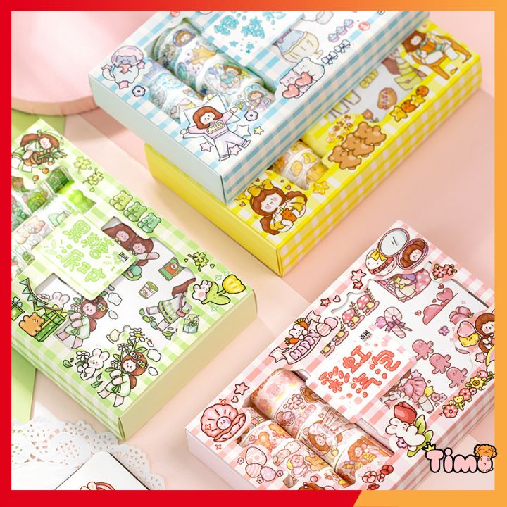 Set Washi Tape Sticker Xinh Đáng Yêu Anime Cute Trang Trí Góc Học Tập Vali Mũ Bảo Hiểm Sổ Tay Vở