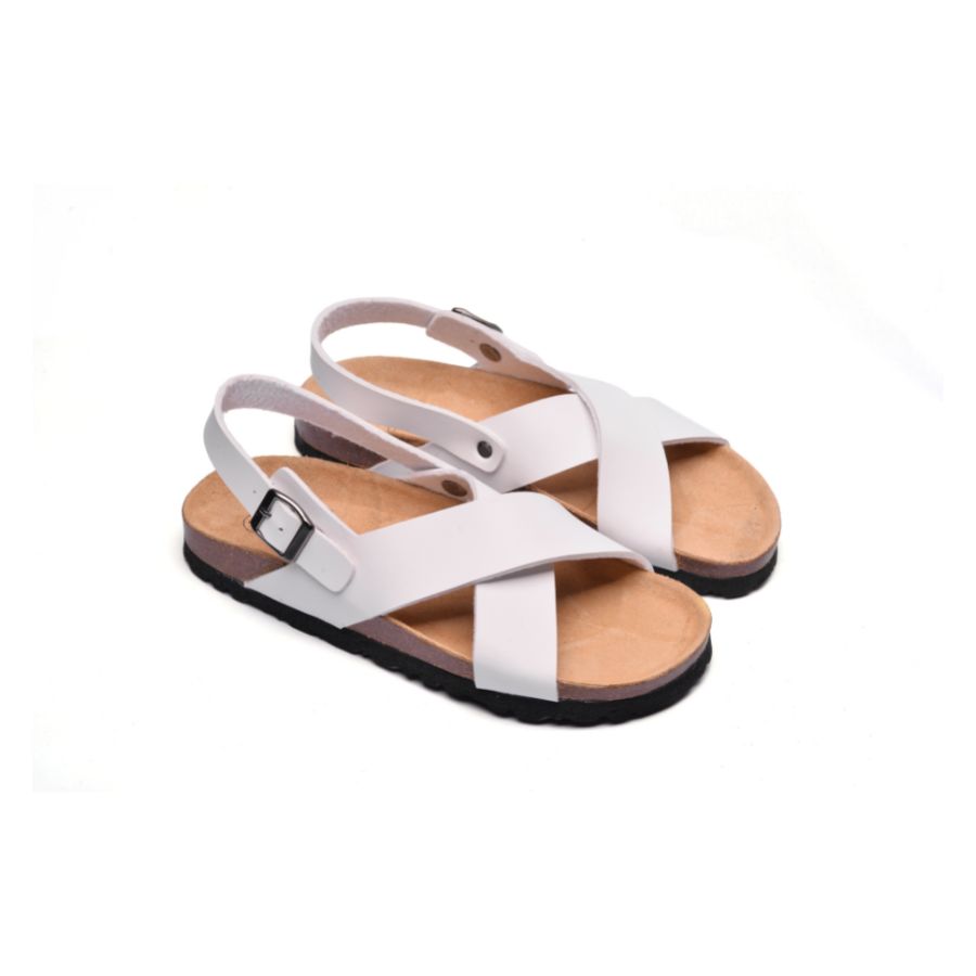 Giày Sandal đế trấu nữ quai chéo trắng