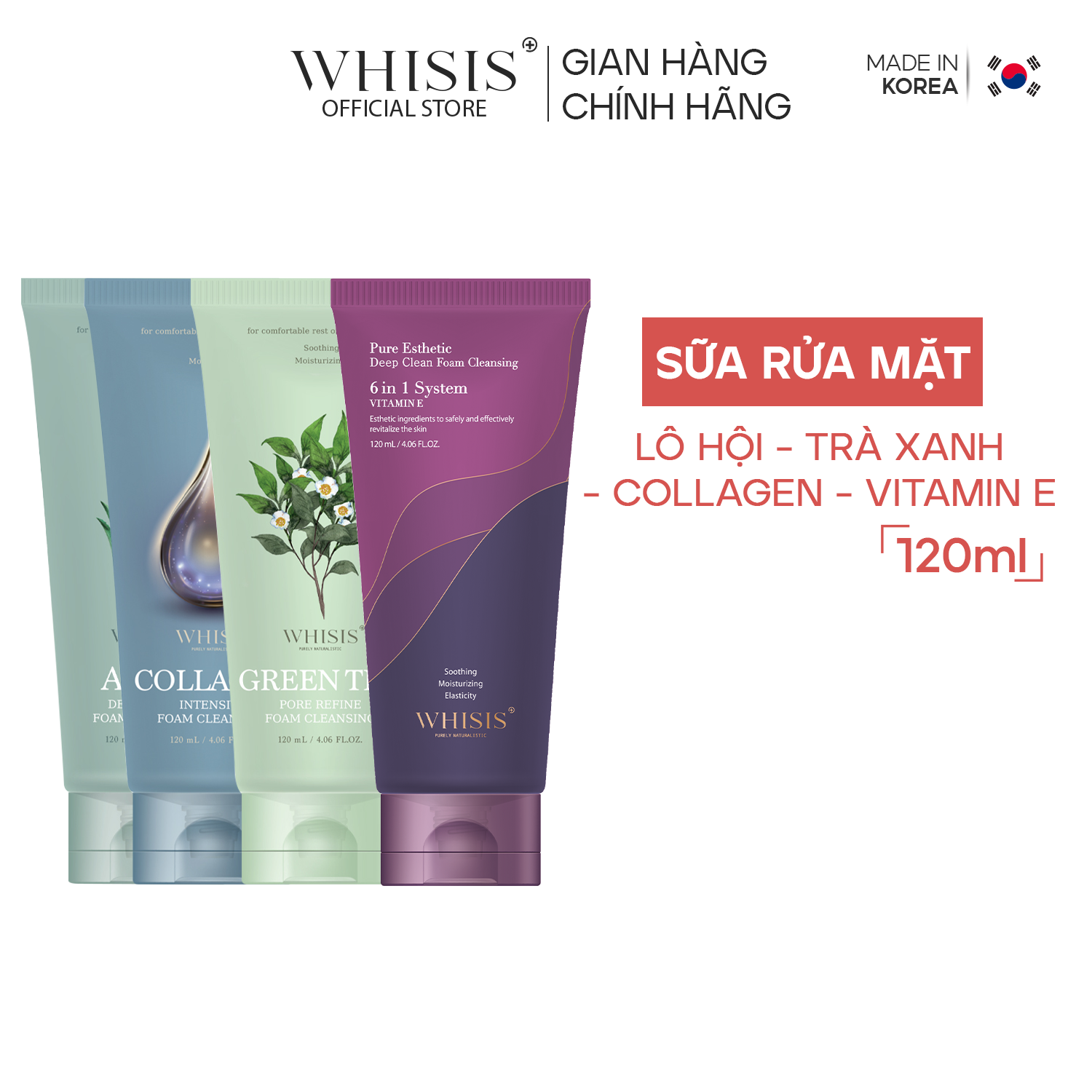 [Livestream VC 20%] Sữa Rửa Mặt Dịu Nhẹ Hàn Quốc WHISIS Dưỡng Ẩm Kiềm Dầu Trắng Da Dành Cho Mọi Loại Da 120ml