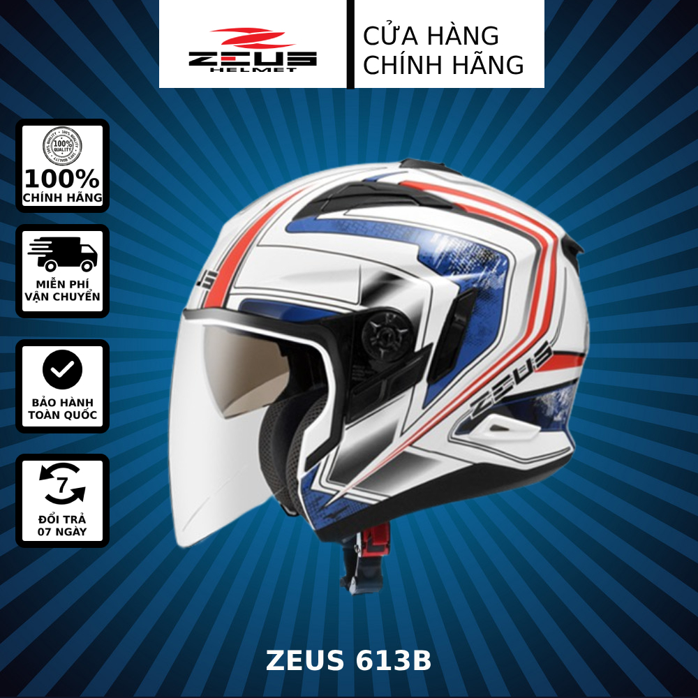 Mũ bảo hiểm zeus 613b - màu đen trắng đỏ