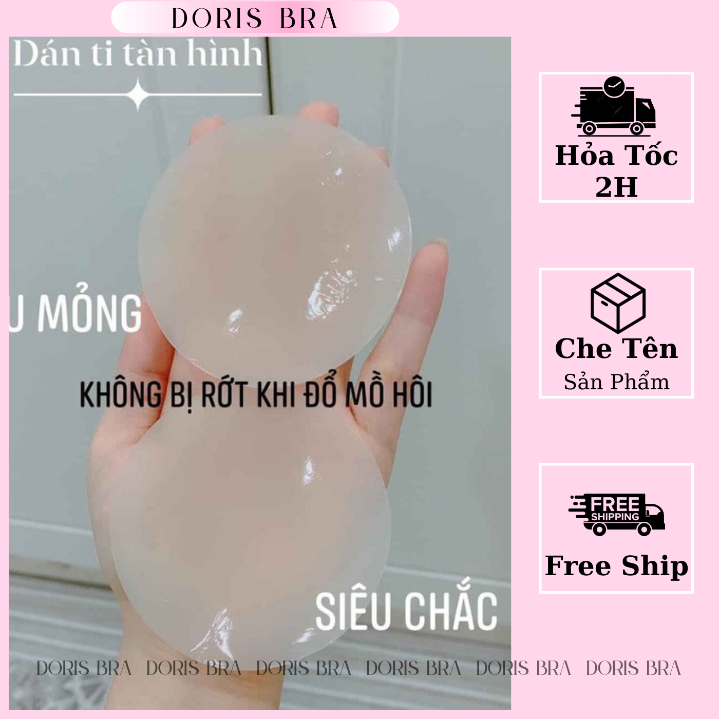 Miếng dán ngực silicon siêu mỏng siêu dính, không lộ viền dùng nhiều lần có thể giặc nước