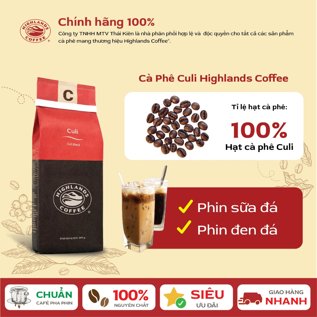 Cà phê Rang xay Culi Highland Coffee 200g