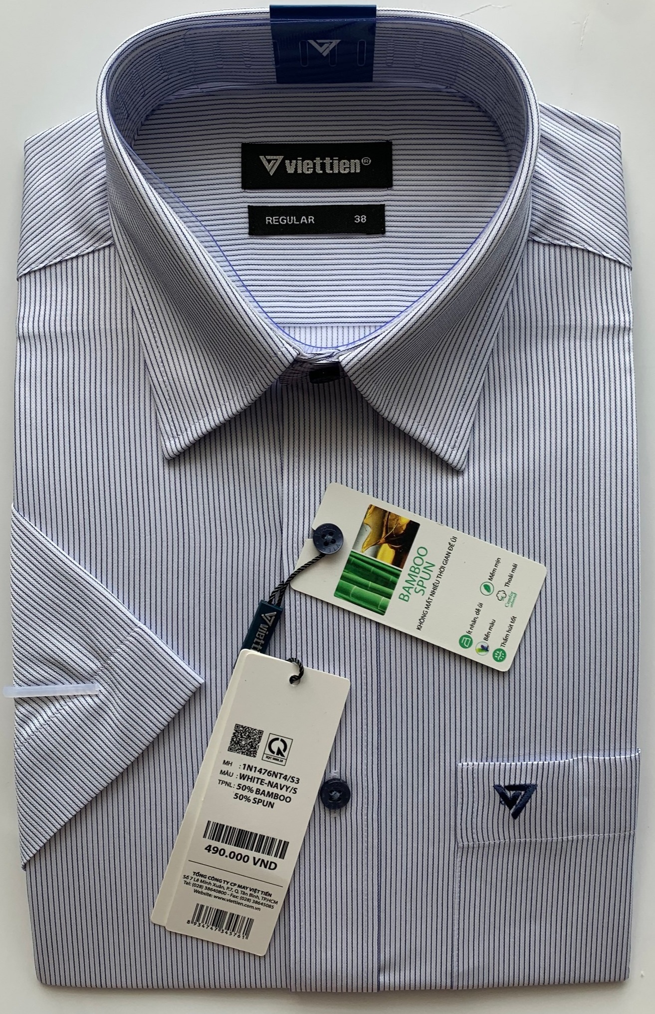 ÁO VIỆT TIẾN NGẮN TAY LAI BẦU VẢI SỢI TRE 1N1476