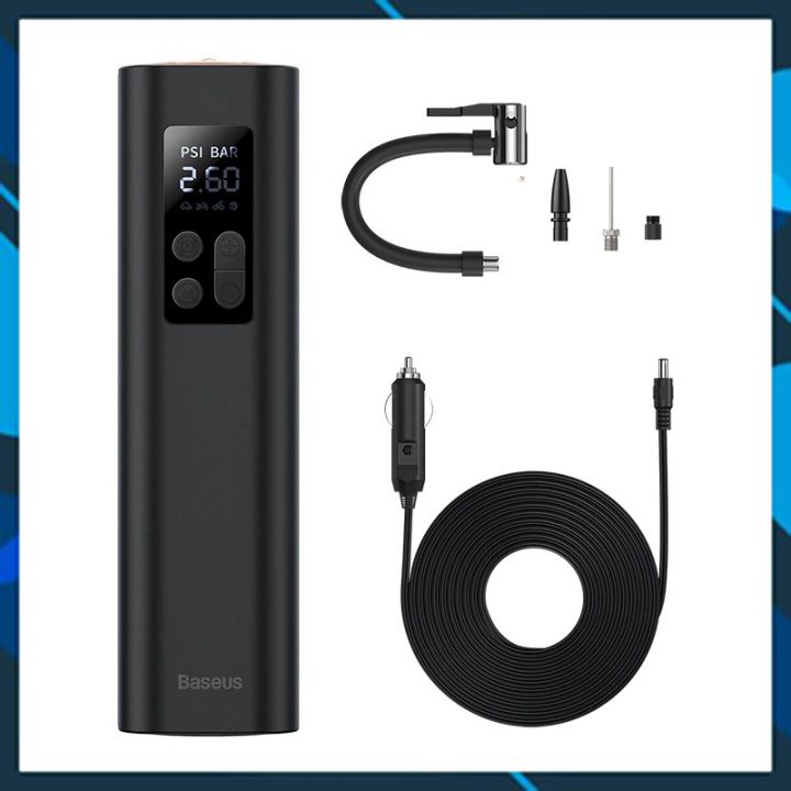 Máy bơm lốp oto cầm tay Baseus - bơm lốp điện tử mini 12V - máy nén khí xe hơi ô tô xe máy xe đạp
