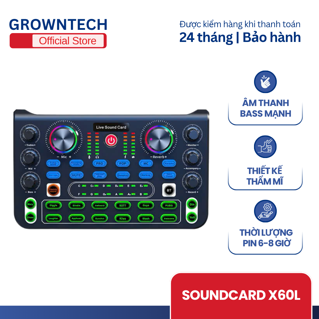 Soundcard X60L Livestream Karaoke, Card Âm Thanh Thu Âm, Hiệu Ứng Âm Thanh Đa Năng, Kết Nối Nhiều Thiết Bị
